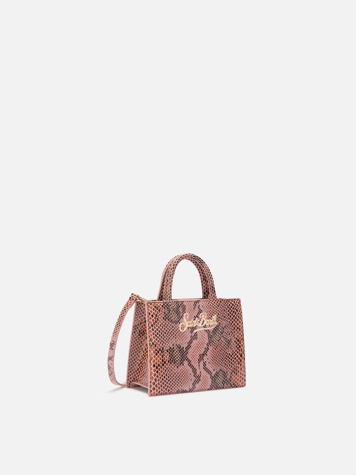 Shop Bag Micro in pink python-print leather