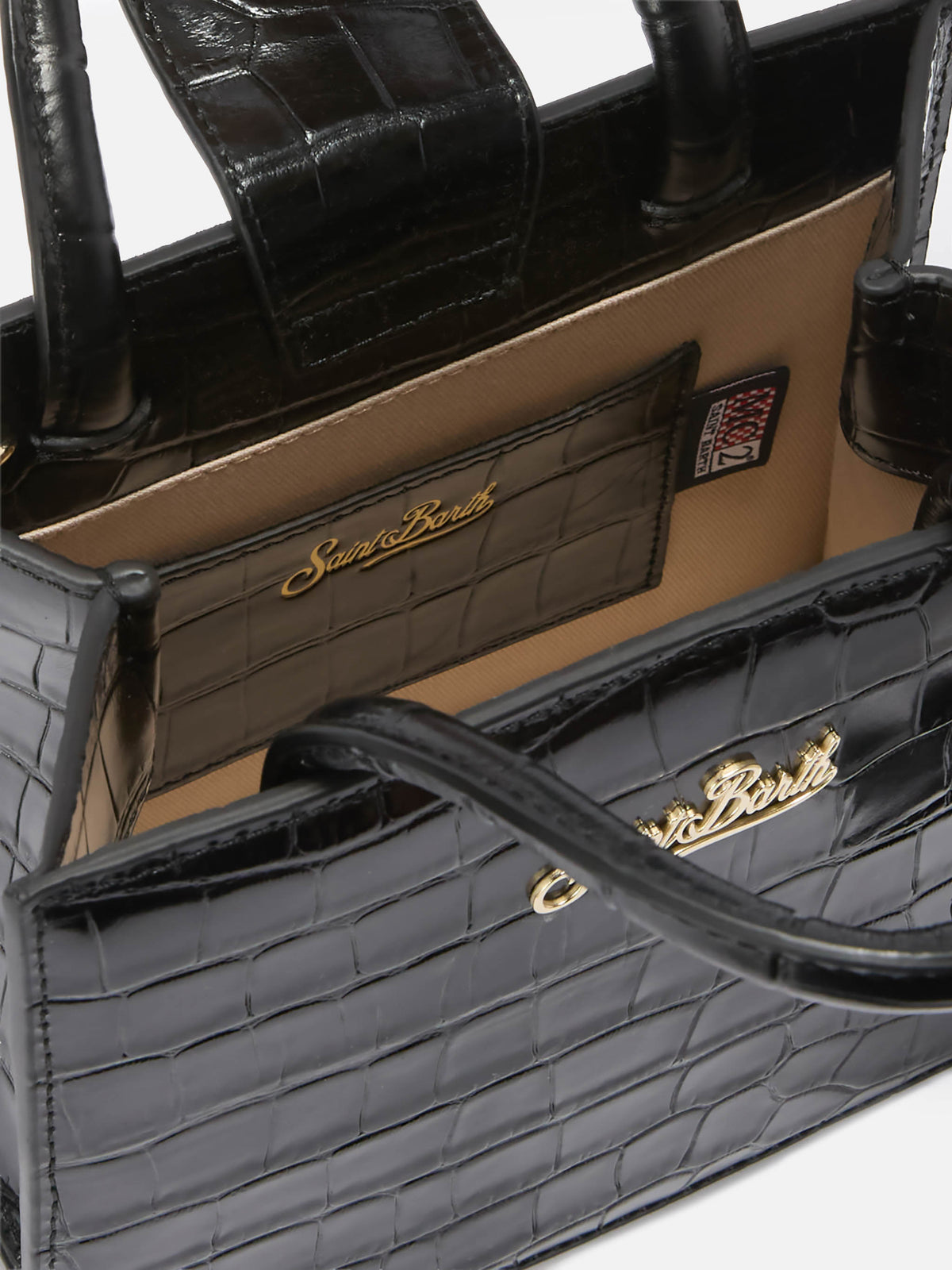 Black Mini Shop bag in croco print leather