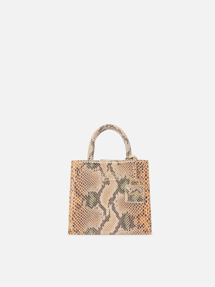 Borsa a mano Shop Bag Mini in pelle stampa pitonata beige
