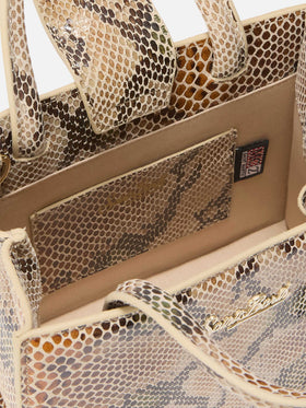 Borsa a mano Shop Bag Mini in pelle stampa pitonata beige