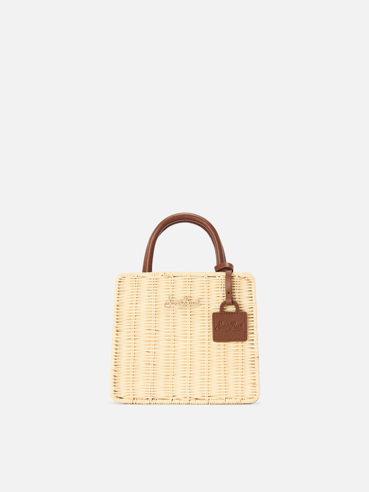 Structured Shop Mini bag in wicker with brown leather details