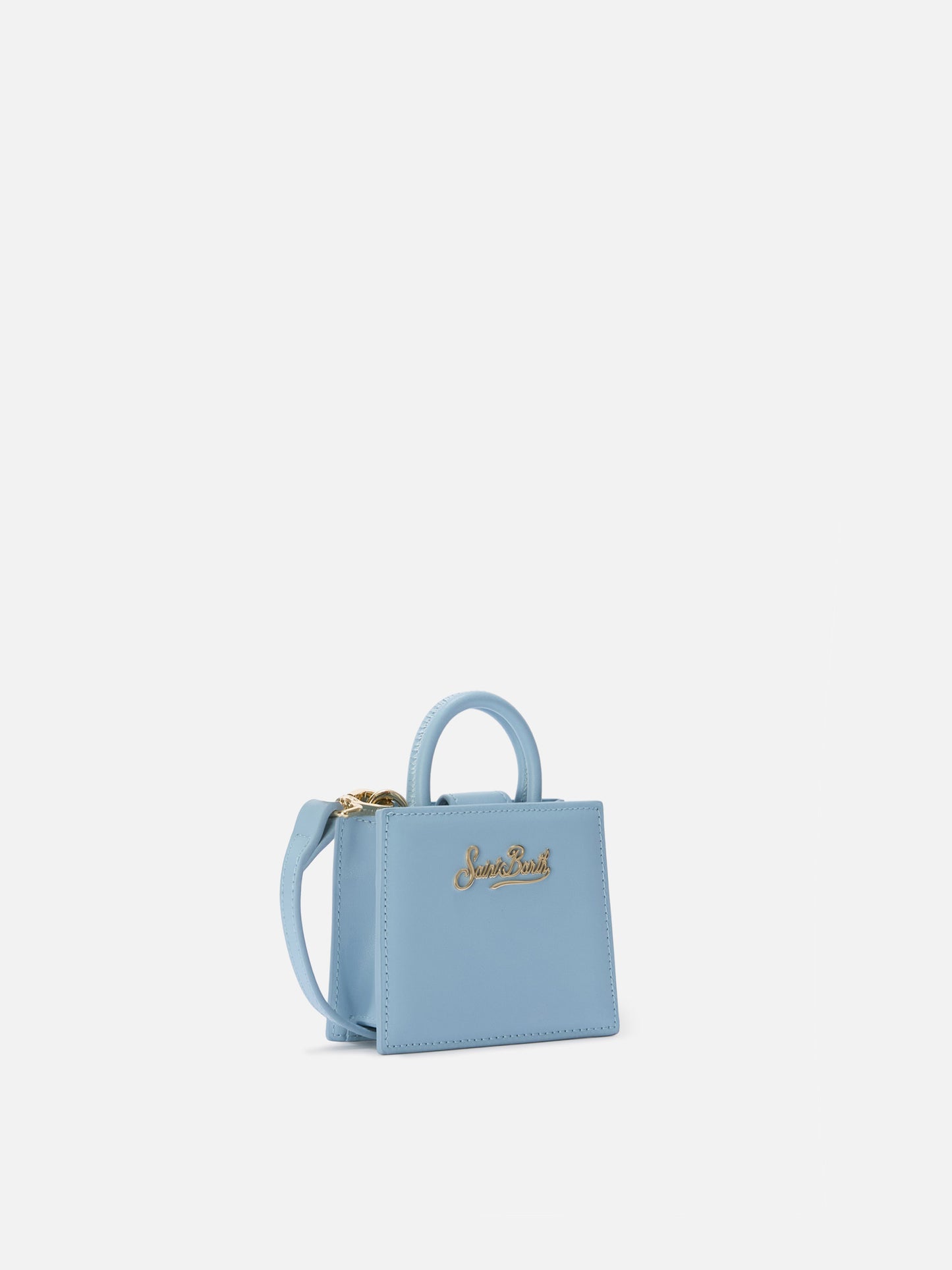 Structured Shop micro bag in light blue smooth leather with metal tag