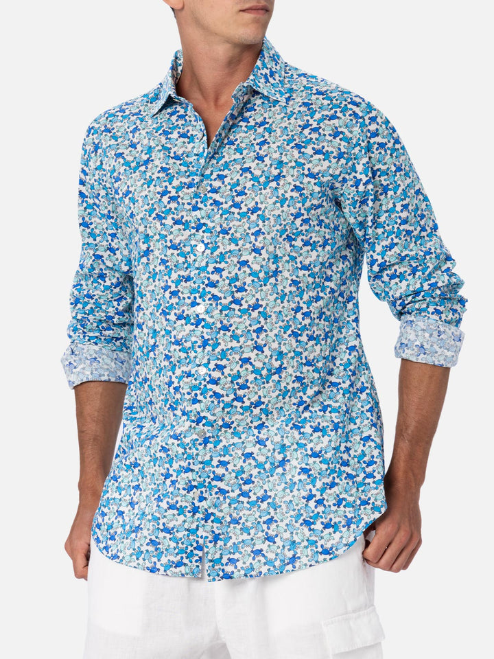 Man muslin cotton shirt Sikelia with crab print - MC2 Saint Barth
