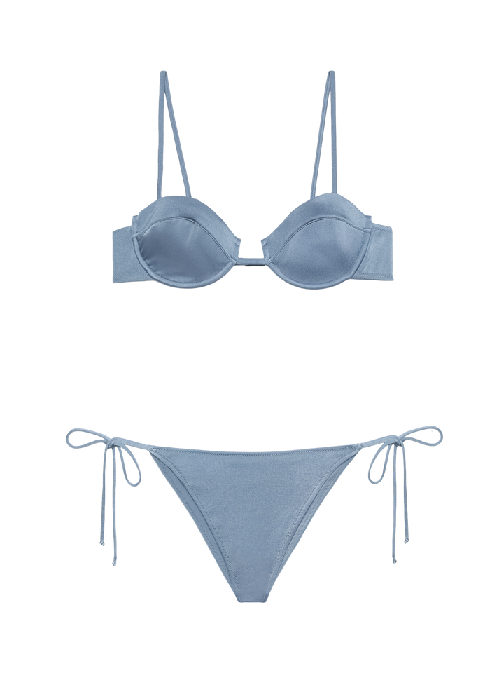 Salina bralette con ferretto avio - Marielle slip mare classico in shimmer avio blue