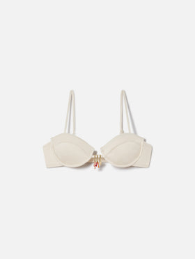 Salina balconette bikini top in beige glossy finish fabric with charms