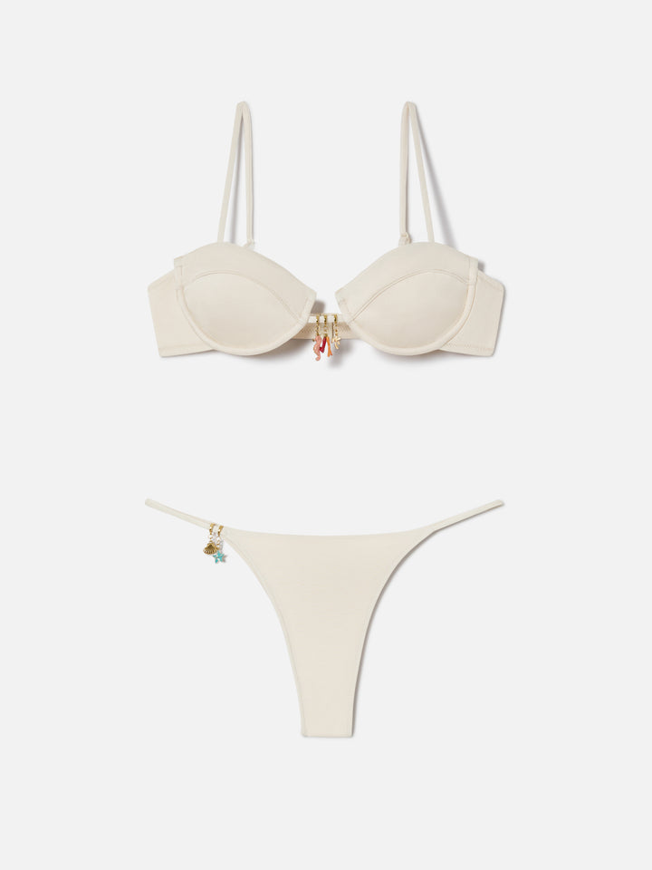 Salina Jodene beige and gold glossy finish bikini with charms