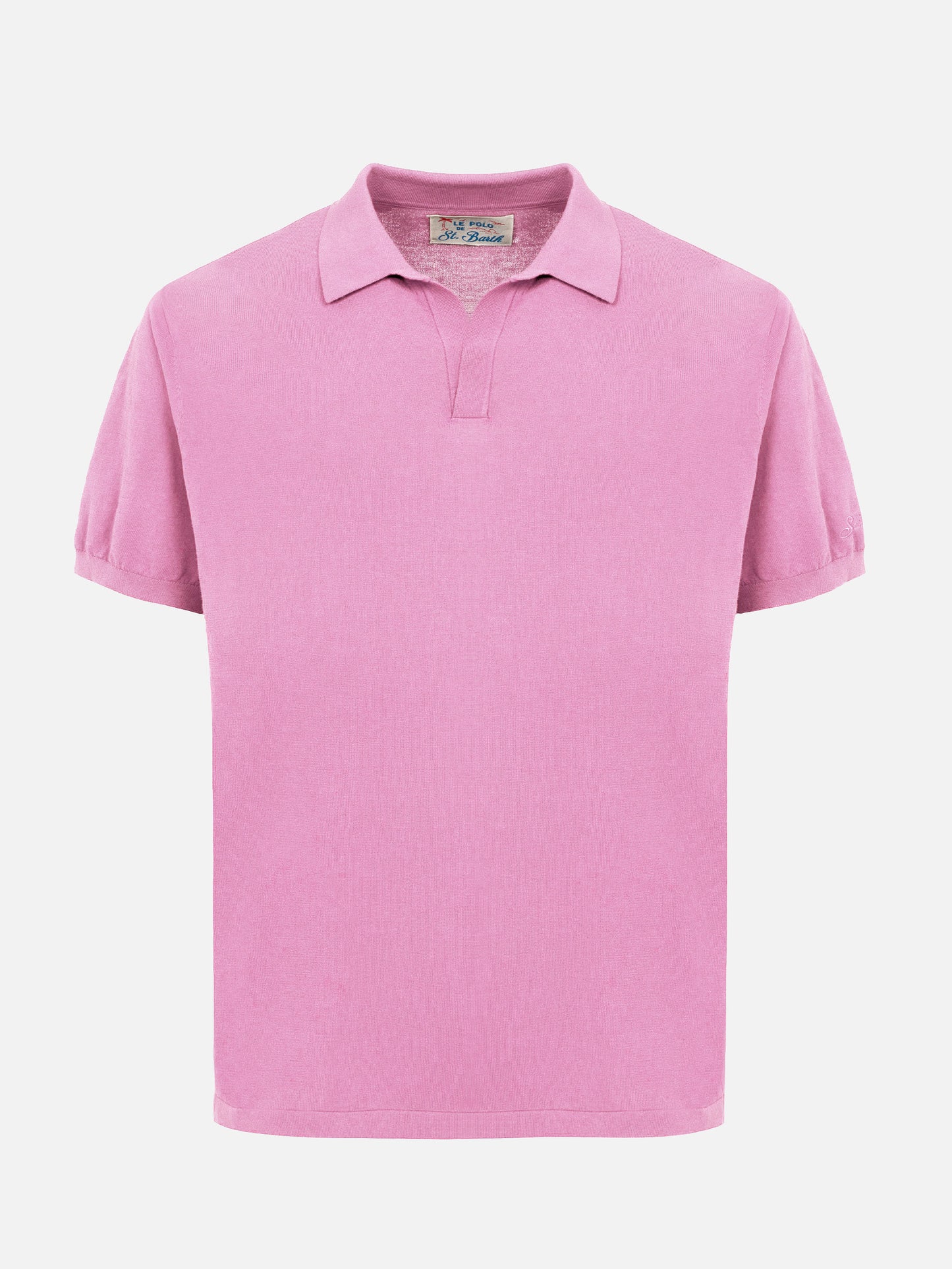 Sloan bubble pink buttonless knitted polo shirt