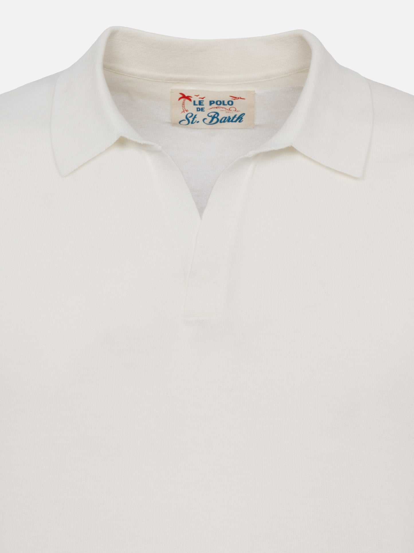 Sloan white buttonless knitted polo shirt