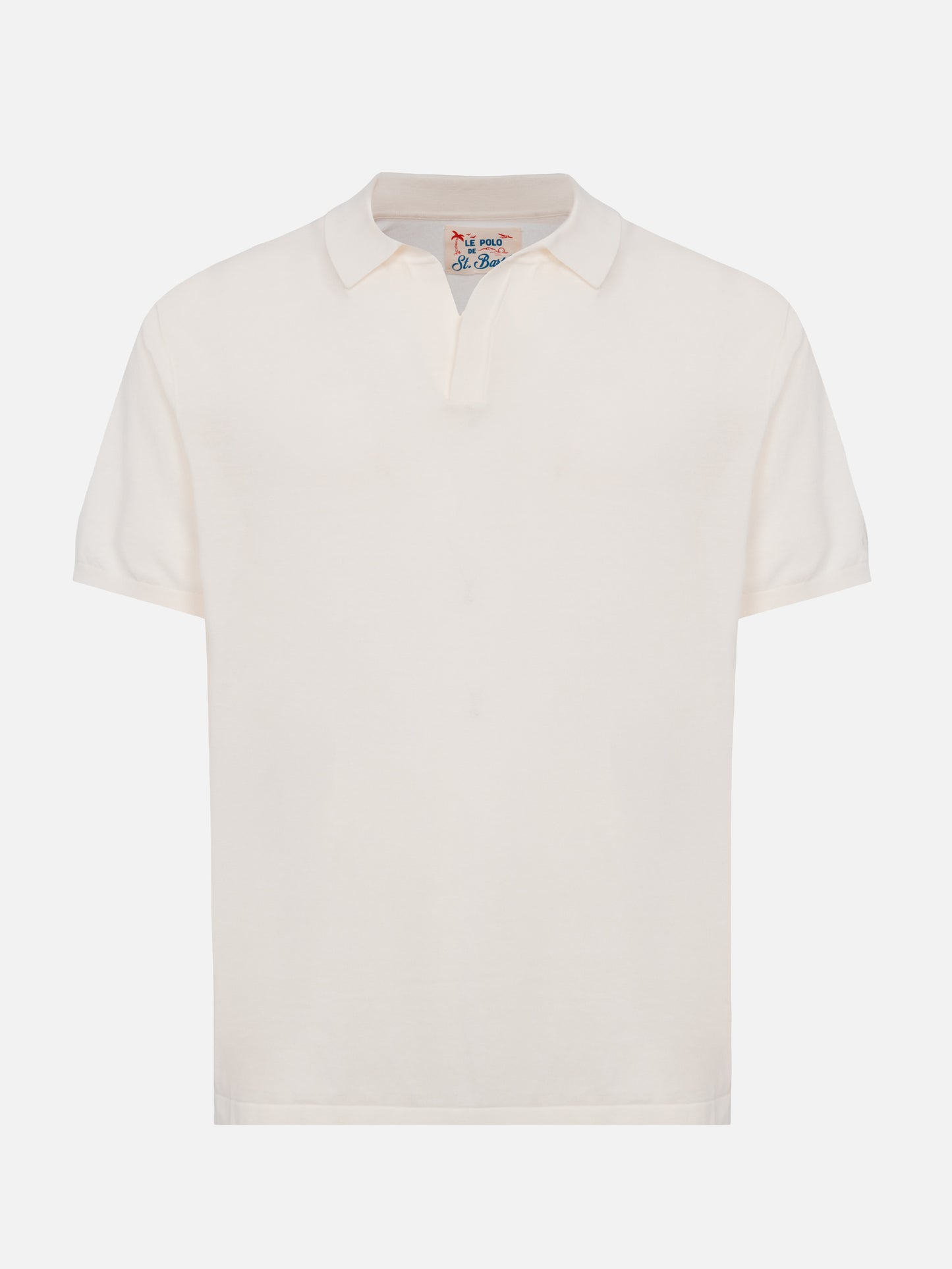 Sloan white buttonless knitted polo shirt