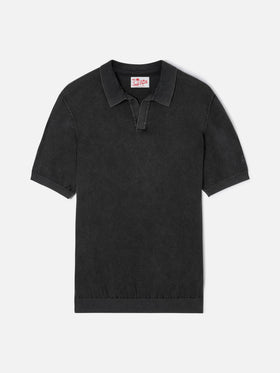 Polo de punto negro sin botones Sloan con tratamiento vintage 