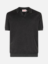 Polo da uomo Sloan in maglia nera con effetto trattamento vintage