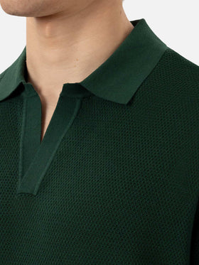Sloan green buttonless mesh knitted polo shirt