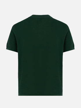Sloan green buttonless mesh knitted polo shirt