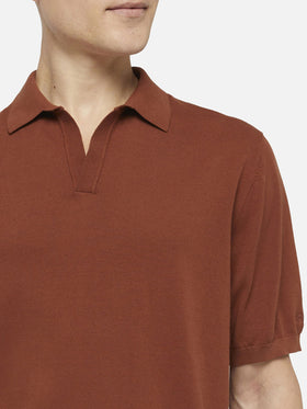 Sloan camel brown buttonless knitted polo shirt