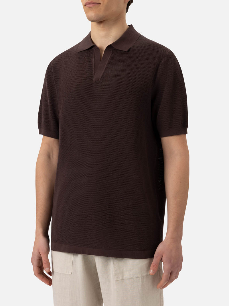 Sloan brown mesh knitted polo shirt