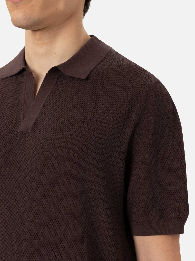 Sloan brown mesh knitted polo shirt