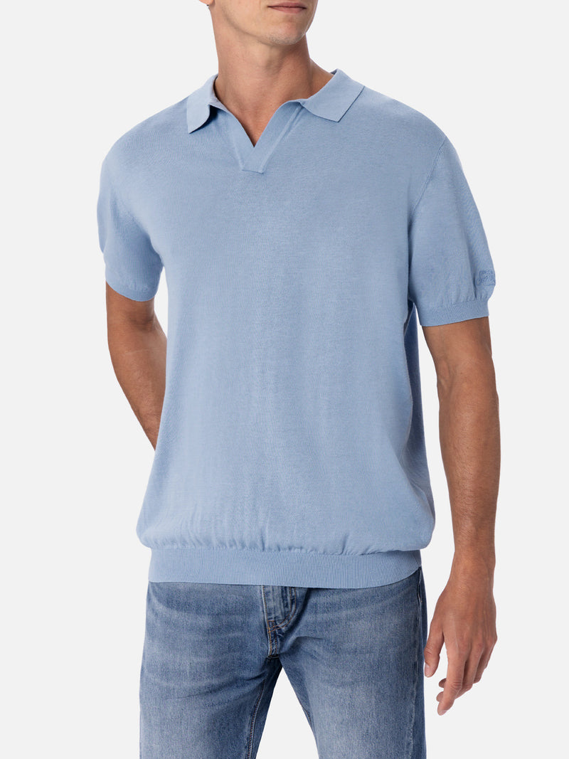 Man light blue knitted polo shirt Sloan