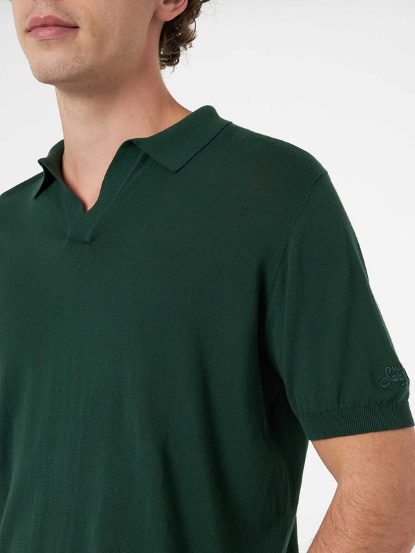 Man British green knitted polo shirt Sloan