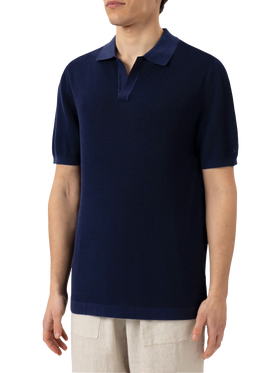 Sloan navy blue mesh buttonless knitted polo shirt