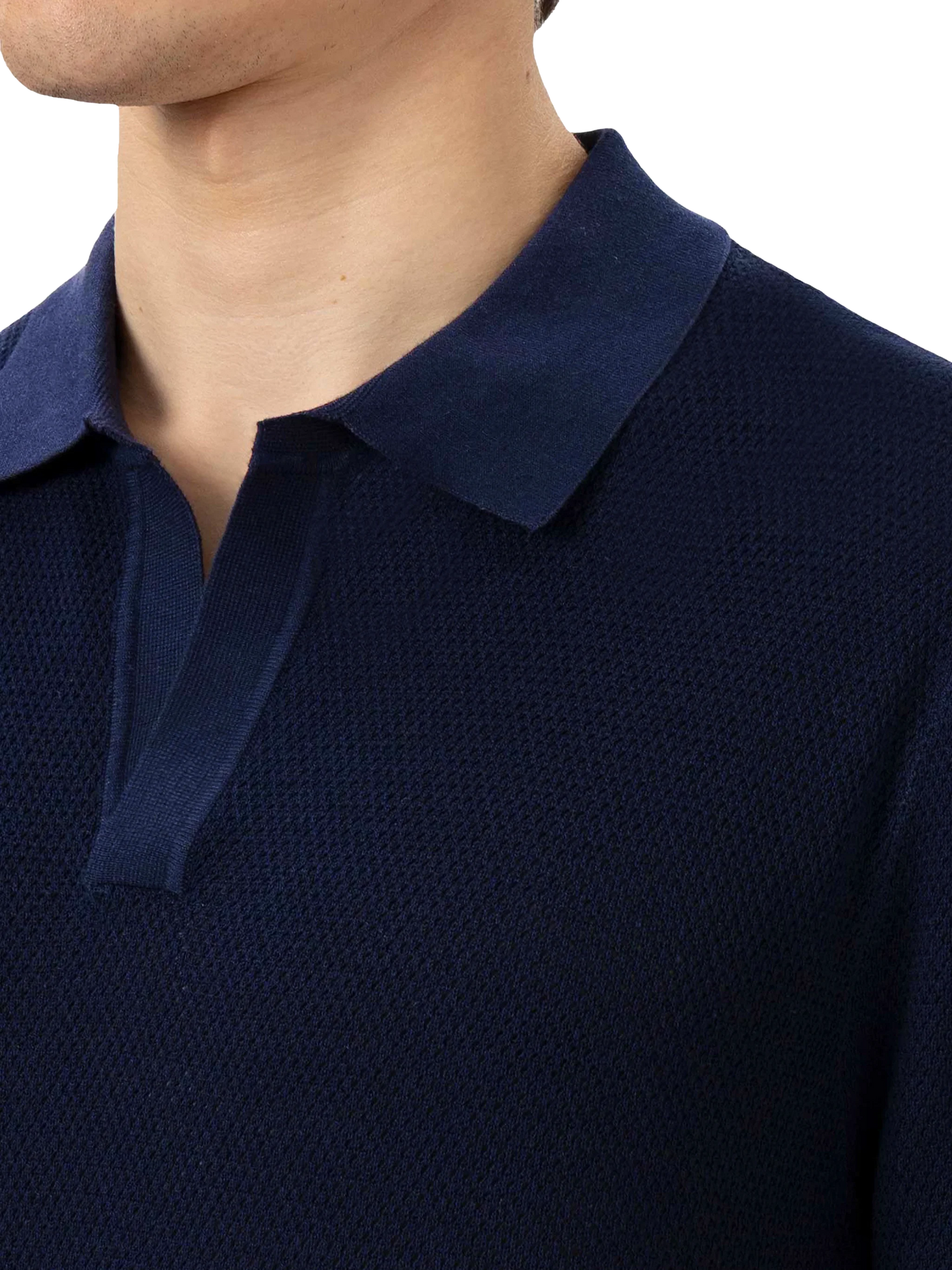 Sloan navy blue mesh buttonless knitted polo shirt