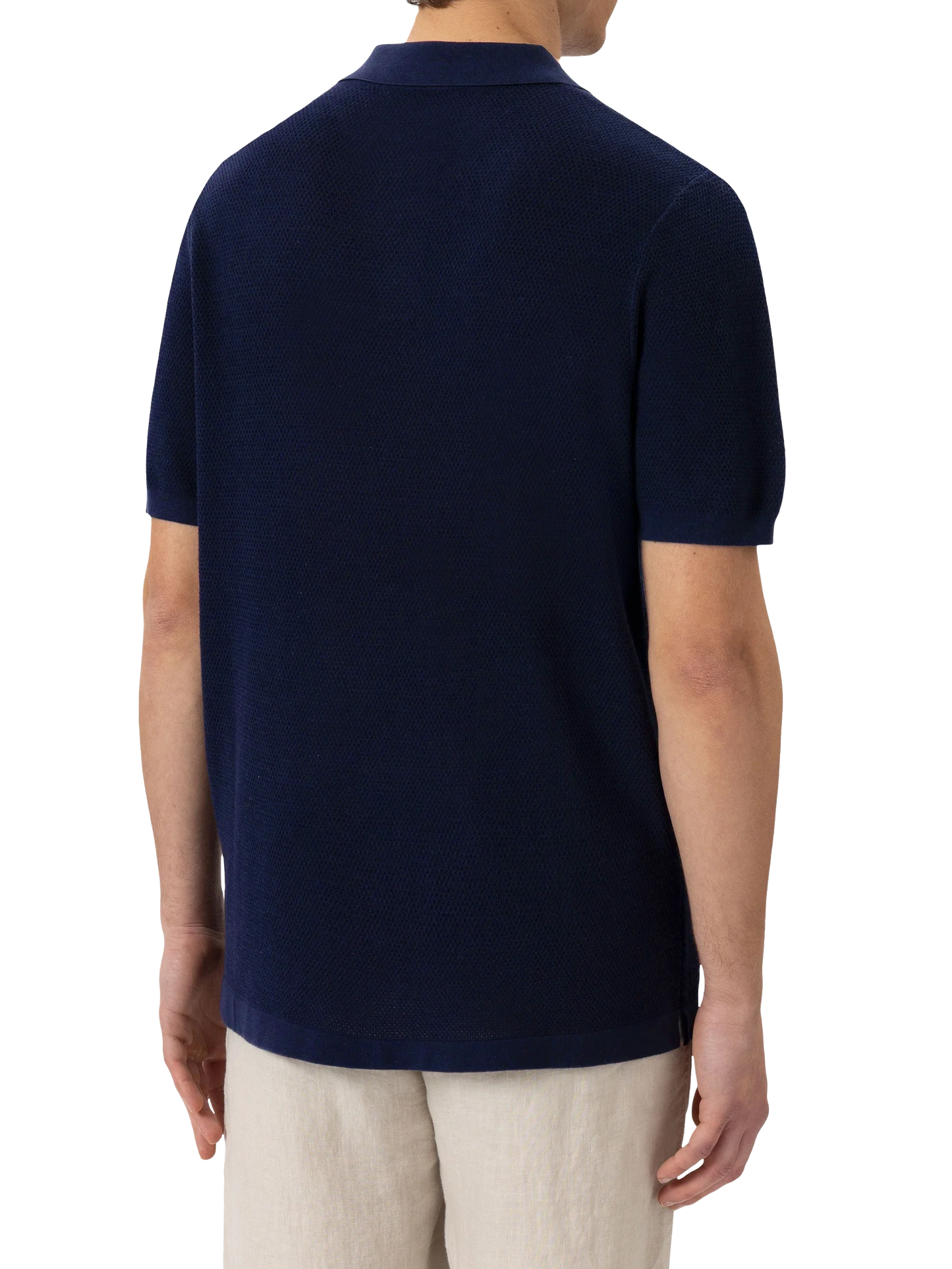 Sloan navy blue mesh buttonless knitted polo shirt