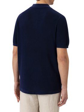 Sloan navy blue mesh buttonless knitted polo shirt