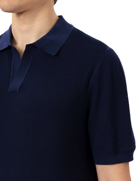 Sloan navy blue mesh buttonless knitted polo shirt