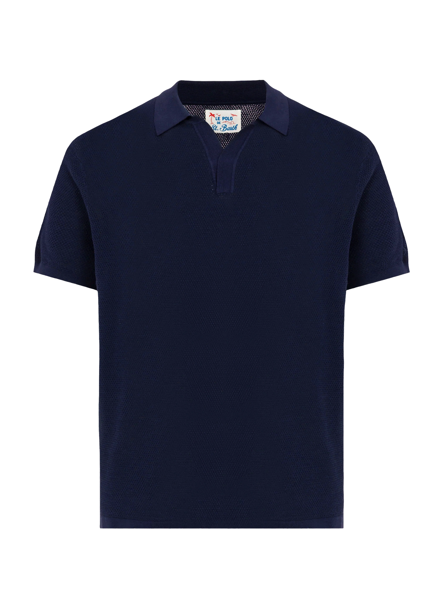 Sloan navy blue mesh buttonless knitted polo shirt