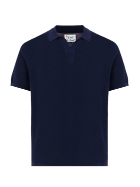 Sloan navy blue mesh buttonless knitted polo shirt