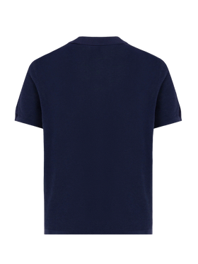 Sloan navy blue mesh buttonless knitted polo shirt