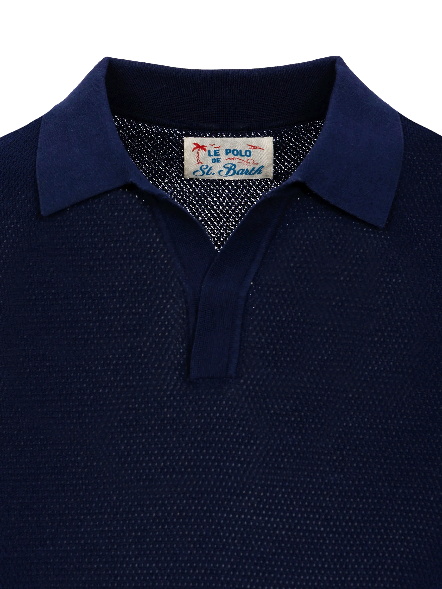 Sloan navy blue mesh buttonless knitted polo shirt