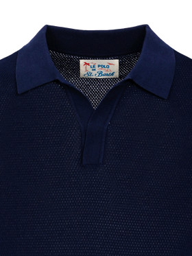 Sloan navy blue mesh buttonless knitted polo shirt