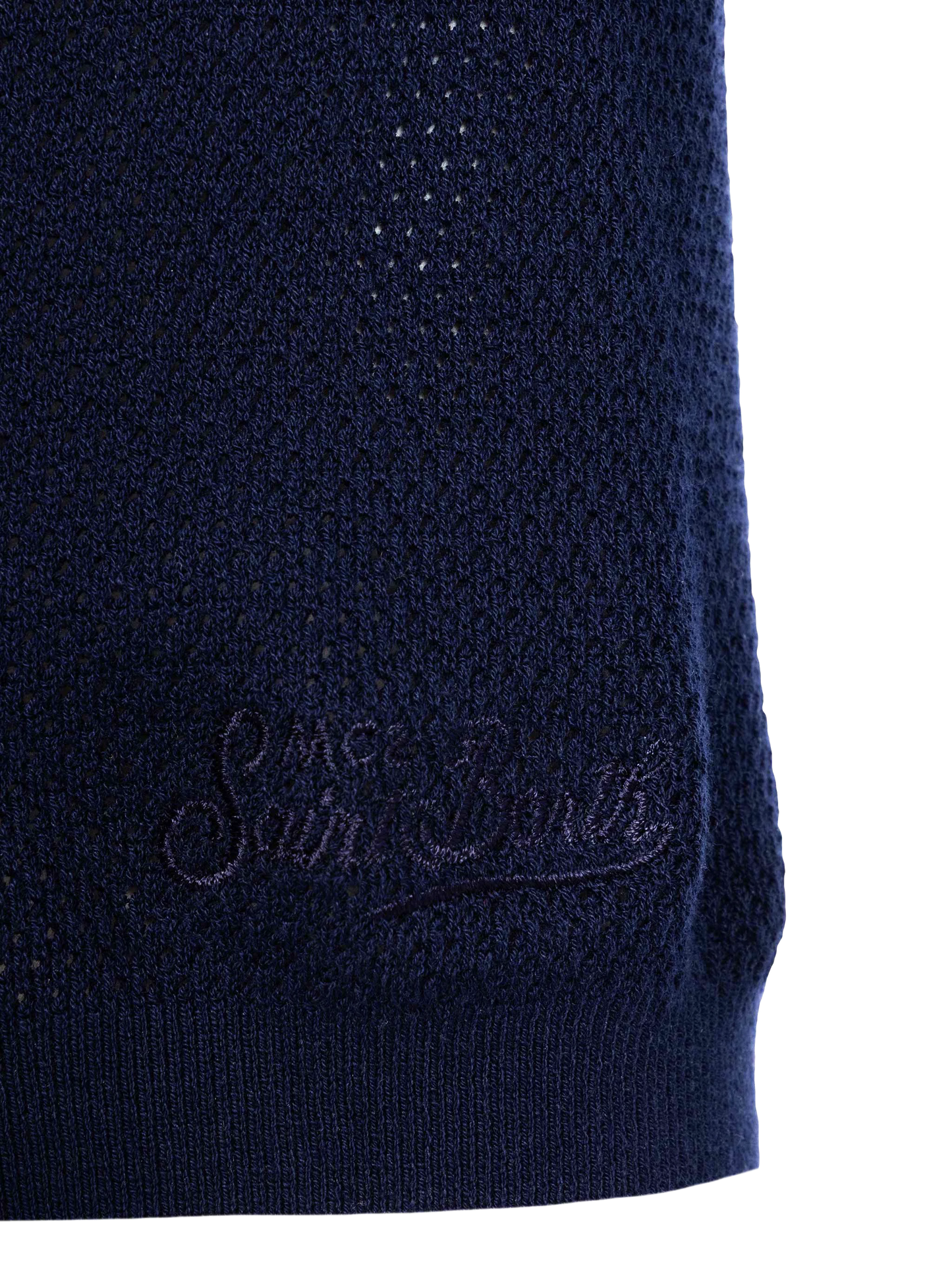 Sloan navy blue mesh buttonless knitted polo shirt