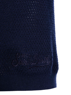 Sloan navy blue mesh buttonless knitted polo shirt