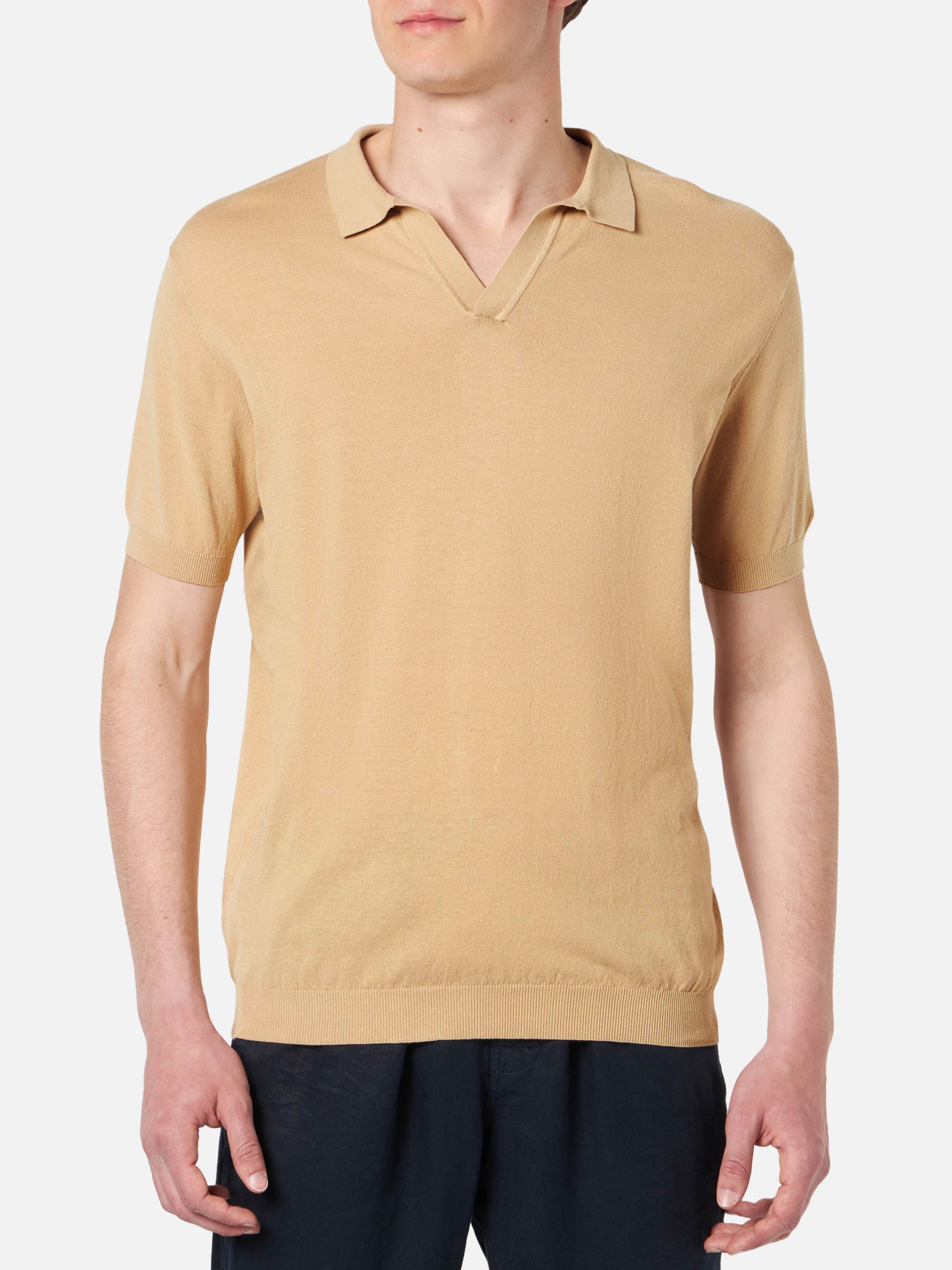 Sloan beige knitted buttonless polo shirt – MC2 Saint Barth