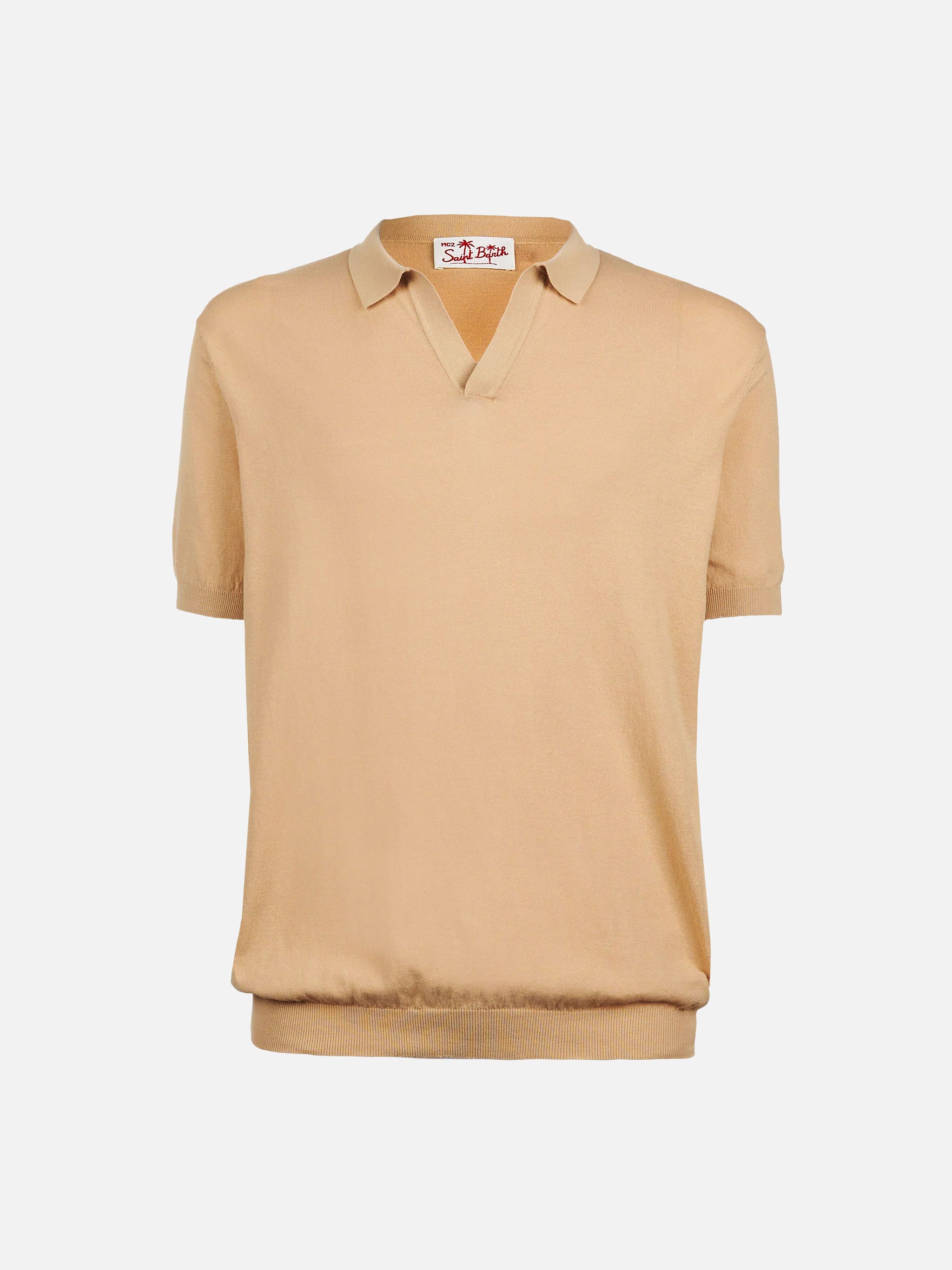 Sloan beige knitted buttonless polo shirt – MC2 Saint Barth