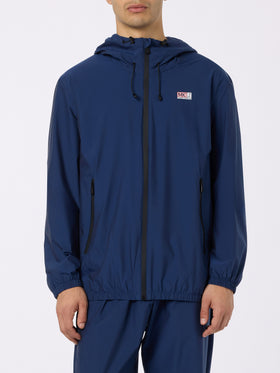 Man hooded lightweight navy blue fabric windbreaker Sloop - MC2 Saint Barth