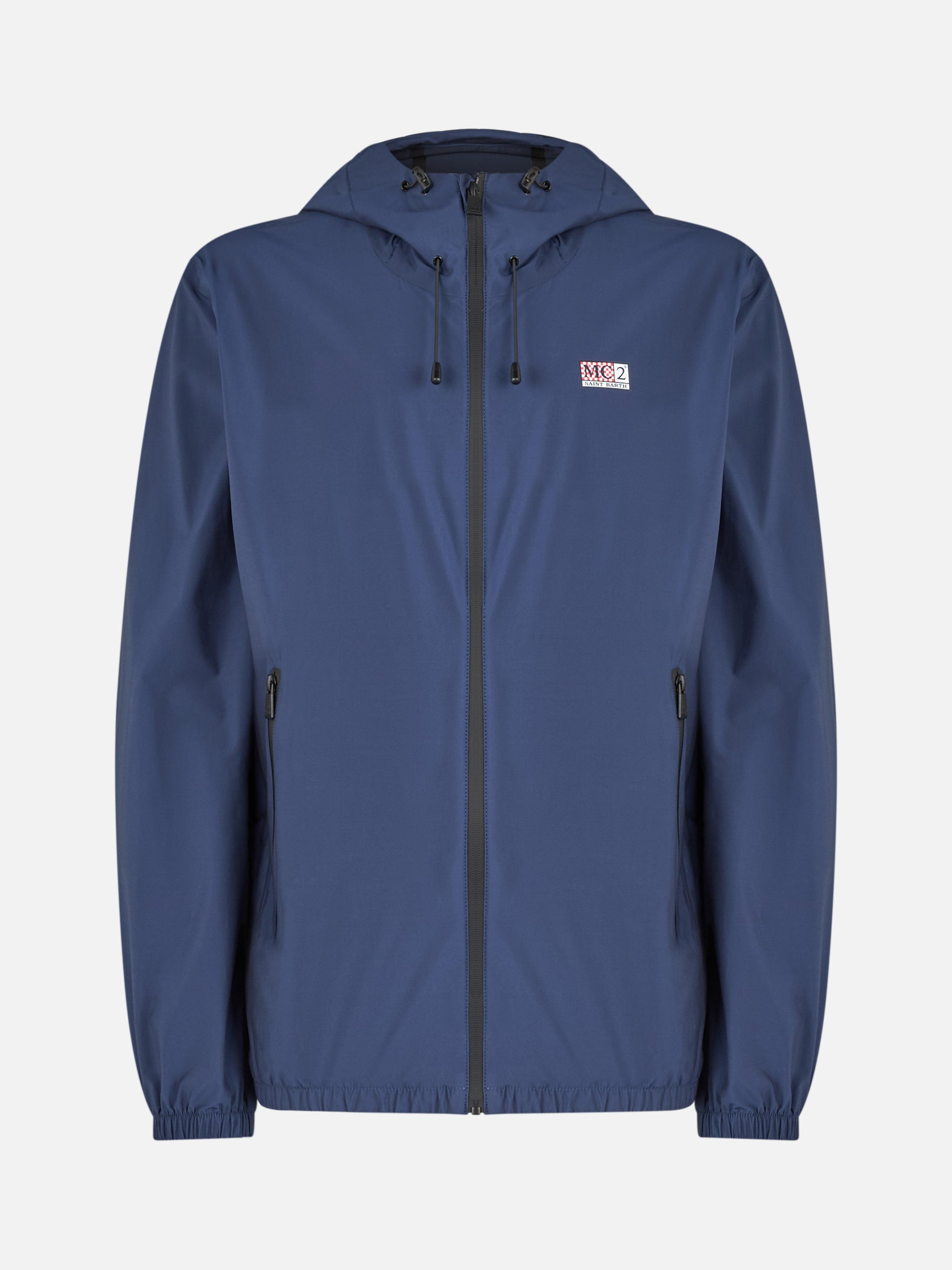Man hooded lightweight navy blue fabric windbreaker Sloop - MC2 Saint Barth