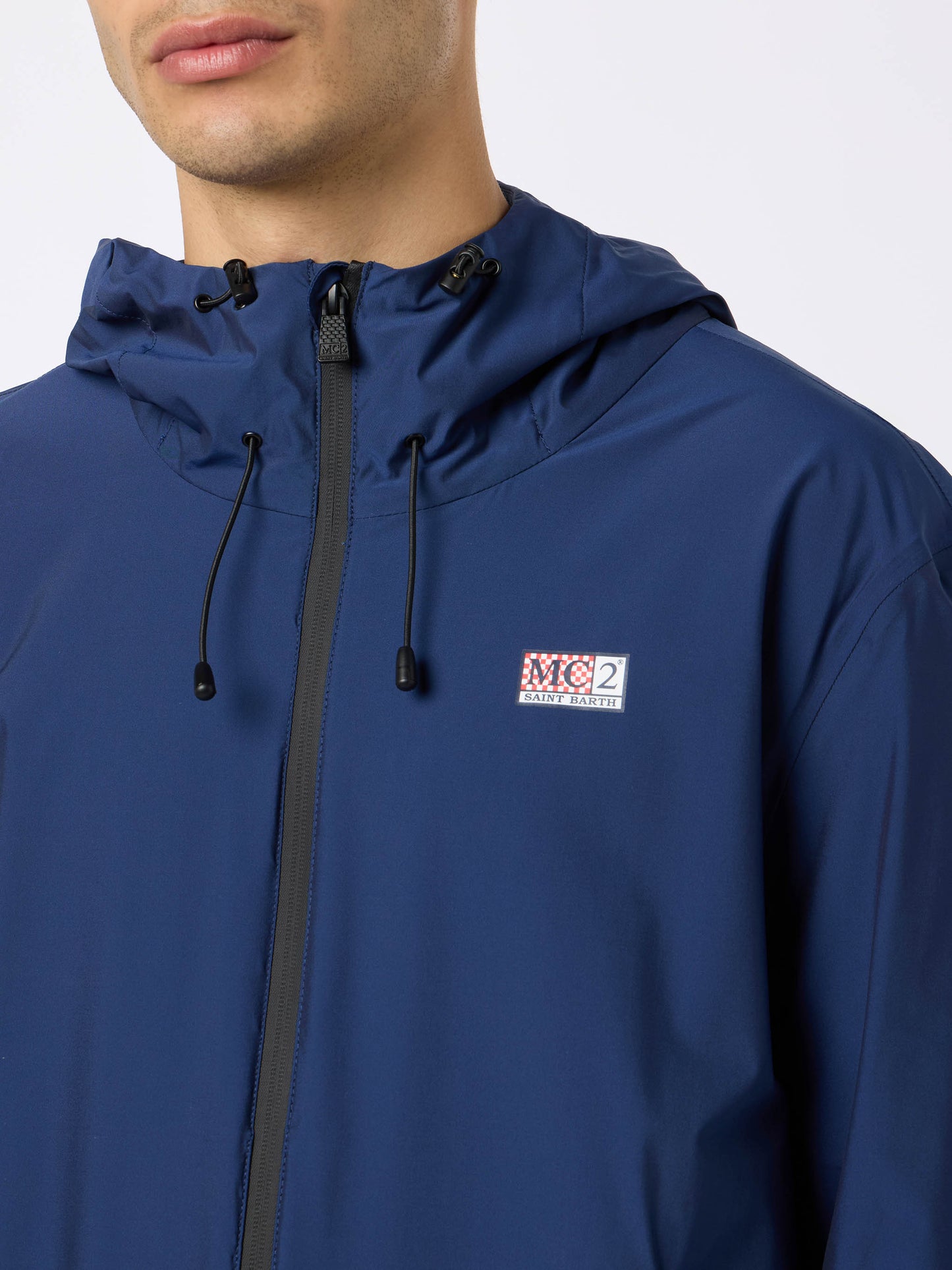 Man hooded lightweight navy blue fabric windbreaker Sloop - MC2 Saint Barth