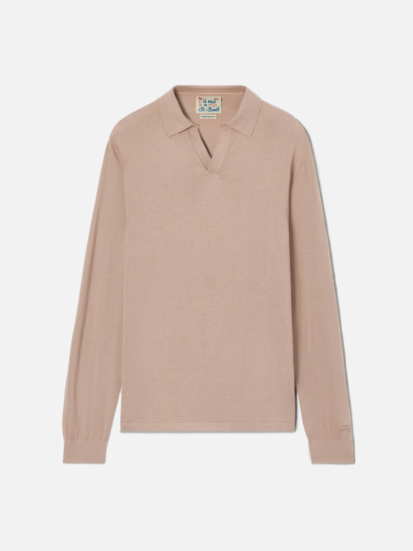Sloan long-sleeve solid taupe polo in premium high-twist cotton