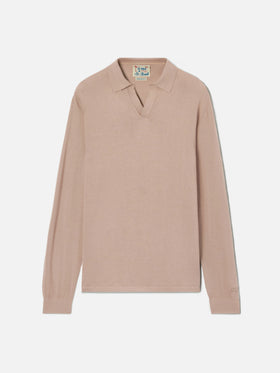 Sloan long-sleeve solid taupe polo in premium high-twist cotton