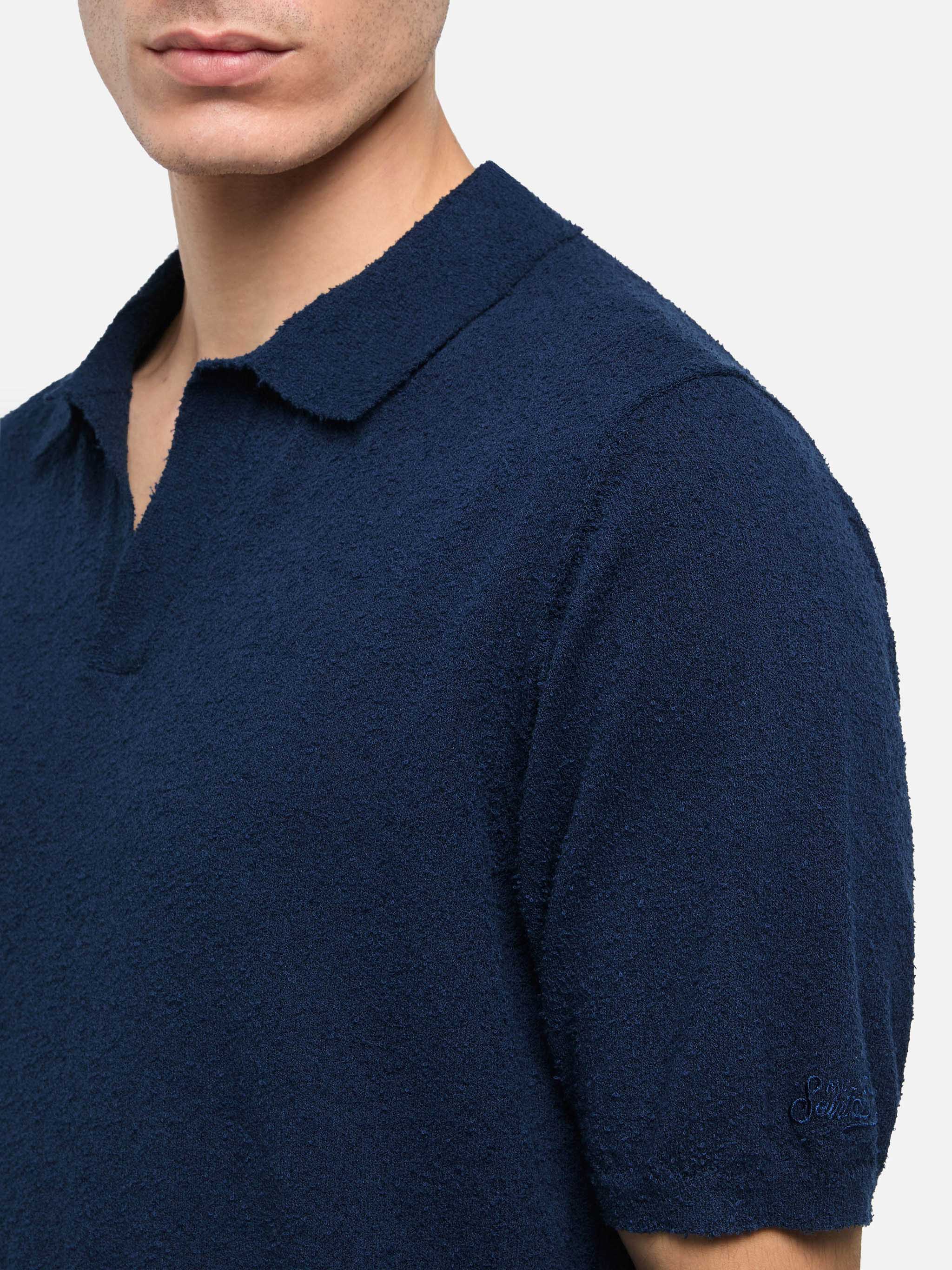 Sloan navy blue buttonless terry polo shirt – MC2 Saint Barth