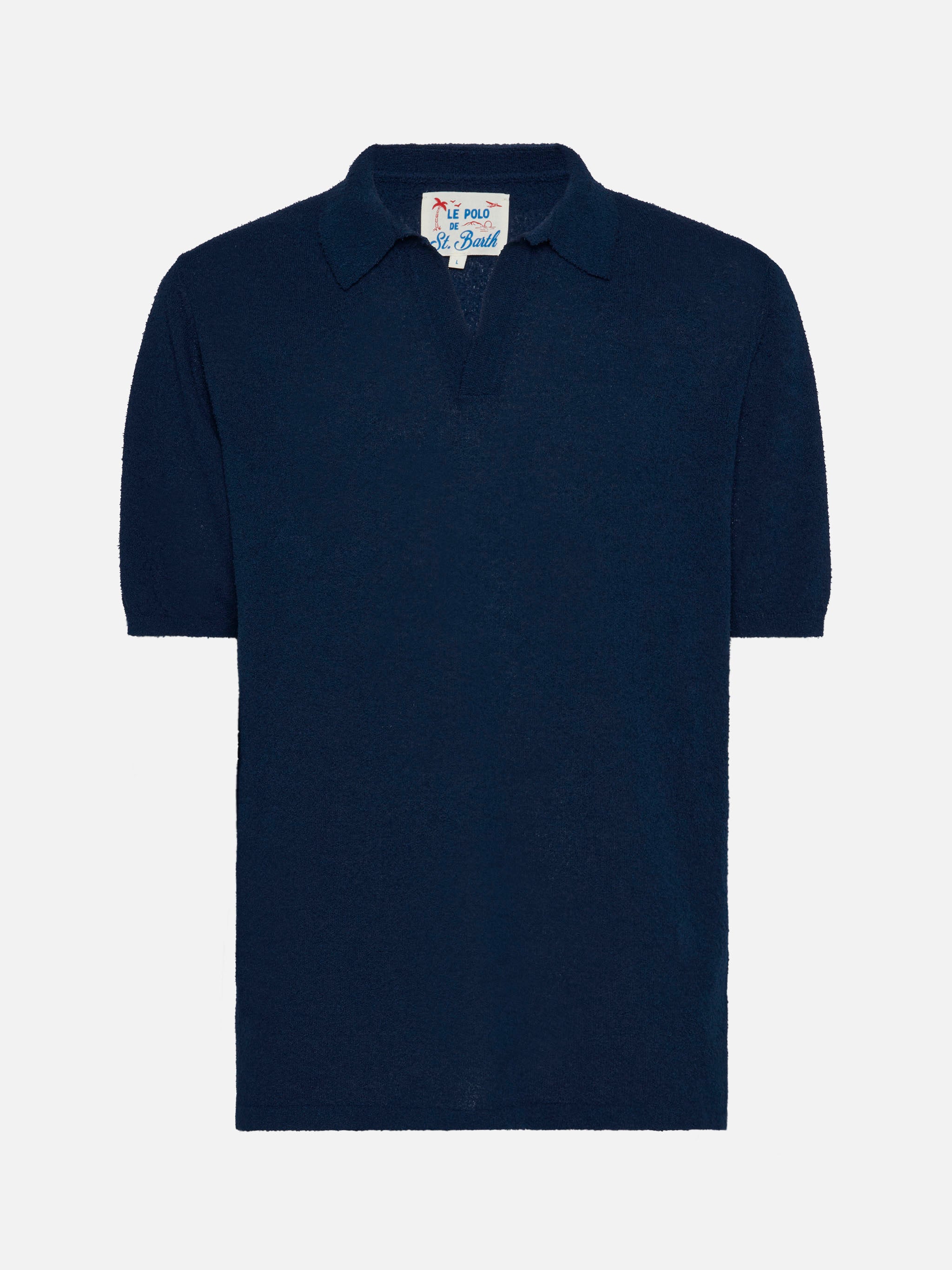 【SLOANE/スローン】 POLO KNIT ネイビー Sloan navy blue buttonless terry polo shirt – MC2 Saint Barth