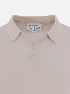 Sloan beige silk cotton knitted polo shirt