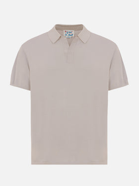 Sloan beige silk cotton knitted polo shirt