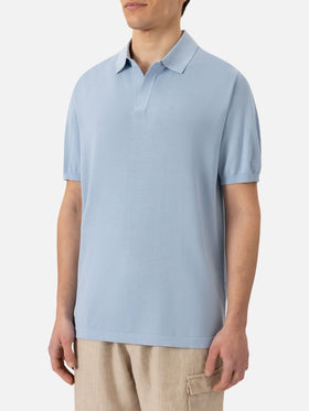Sloan hellblaues Poloshirt aus Seiden-Baumwoll-Strick