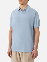 Sloan light blue silk cotton knitted polo shirt