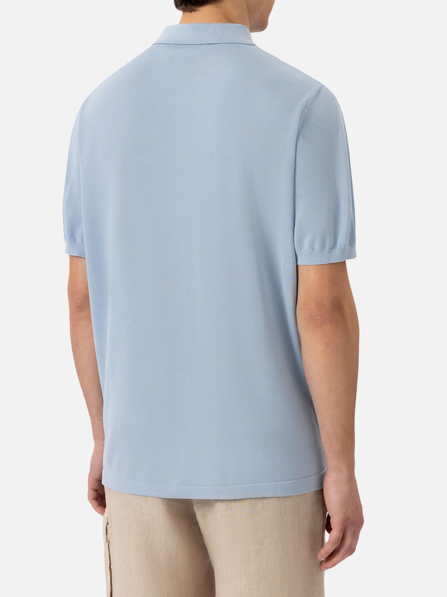 Sloan hellblaues Poloshirt aus Seiden-Baumwoll-Strick