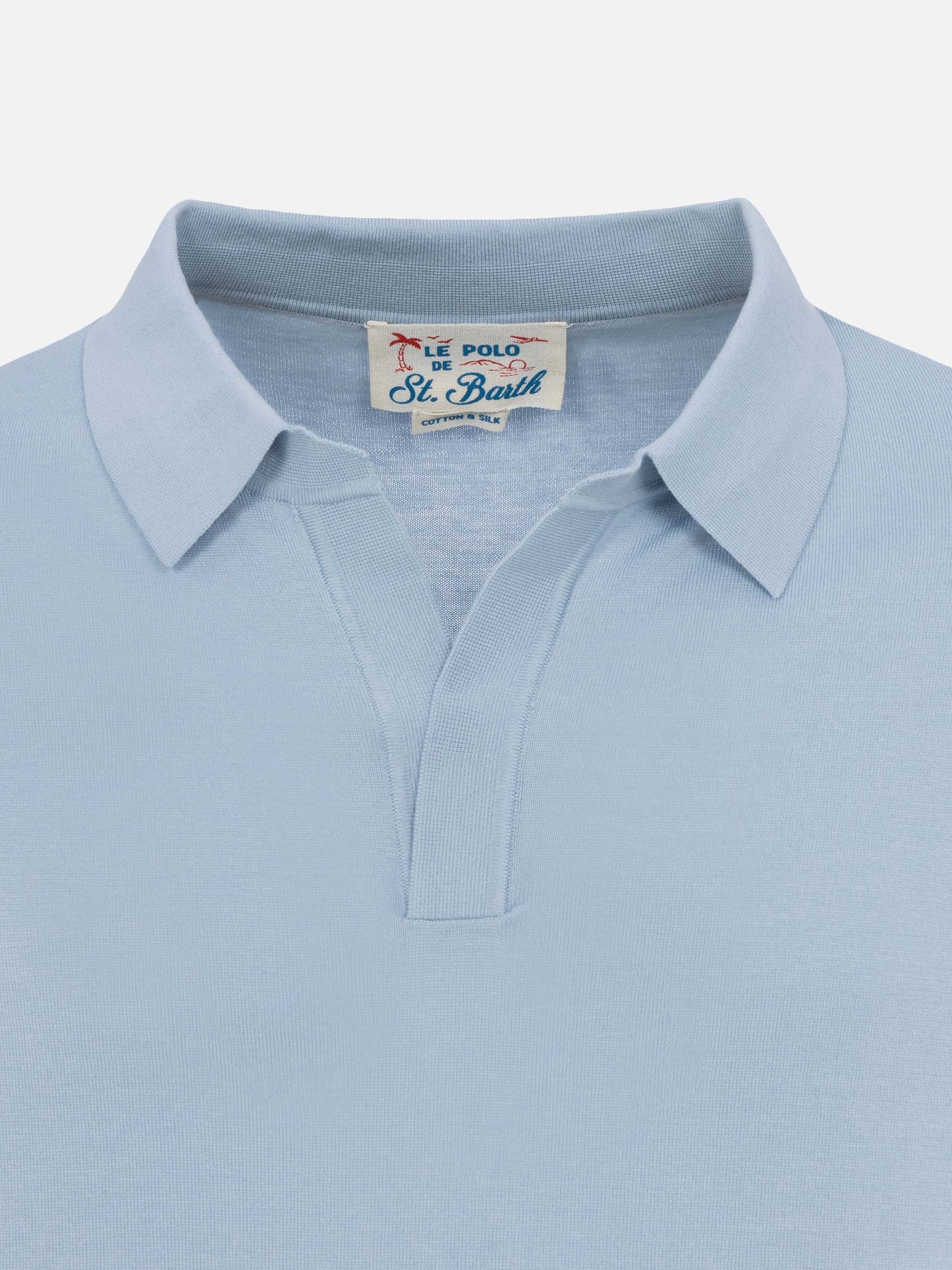 Sloan hellblaues Poloshirt aus Seiden-Baumwoll-Strick