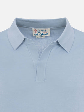 Sloan hellblaues Poloshirt aus Seiden-Baumwoll-Strick
